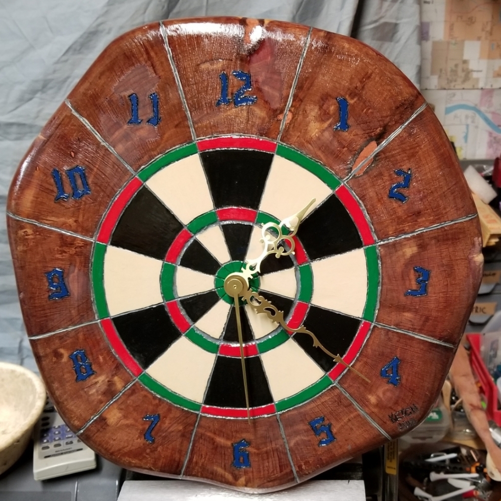 Hand Made Cedar Clock Looks like a Dart Board